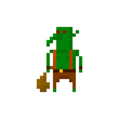 Pixel goblin with a sack. Сharacter for games and applications