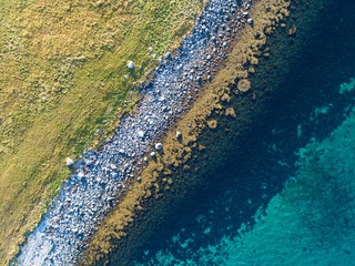 Aerial drone view of nature coastline of remote place with limpid water