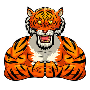 Angry strong tiger mascot. vector illustration