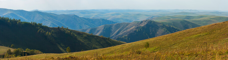 Beauty day in the mountains in Altay, panoramic picture