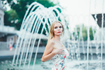 Pretty blonde walking on a street in Krasnodar