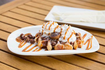 Waffle with chocolate and caramel