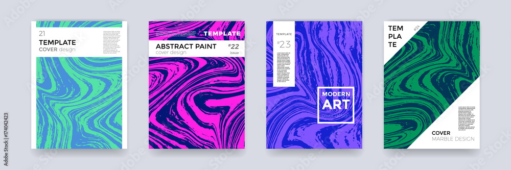 Poster brochure template set with marble or paint splash background. marbling texture cover background for 
