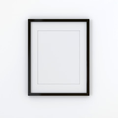 Blank picture frame templates in a living room wall, 3D render