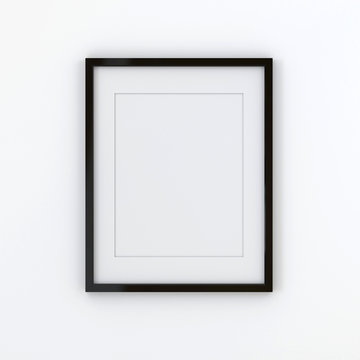 Blank picture frame templates in a living room wall, 3D render