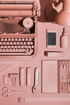 Pink typewriter and office supply
