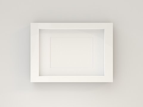 Blank picture frame in living room. 3D render