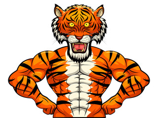 Fototapeta na wymiar Angry strong tiger mascot. vector illustration
