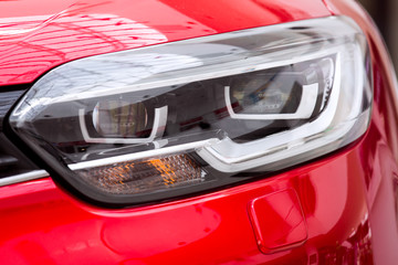 LED car headlight close up.