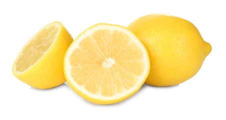 Fresh lemons on white background