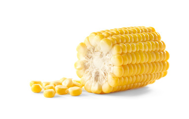 Piece of fresh corn cob, isolated on white