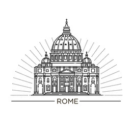 Vector line illustration of St. Peter's Basilica, Rome, Italy.
