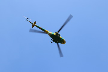 The MI-2 helicopter carries out demonstration flight