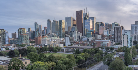 Fototapeta na wymiar Skyscrapers of banks, high - rise buildings in Financial District of Toronto.Panoramic