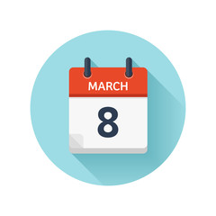 March 8. Vector flat daily calendar icon. Date and time, day, month 2018. Holiday. Season.