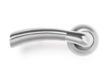 Metal door handle on white background