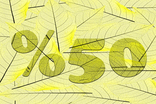 Leaf textured discount promotion sale  in a 3D illustration on a leaf background