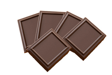 Pieces of bitter Chocolate isolated on a white background. Dessert with flavonoids. Sweetest Day.