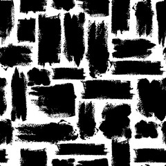 Vector colorful seamless pattern with brush strokes. Black fantasy . Dark color on white background. Hand painted grange texture. Ink geometric elements. Fashion modern style. Unusual