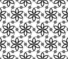 Minimalistic black and white seamless pattern from shapes of alien crop circle, vector.