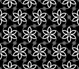 Black and white minimalistic seamless pattern from shapes of alien crop circle, vector.