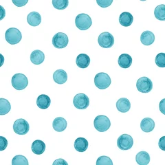 Tapeten Nahtloses handgezeichnetes Aquarellmuster aus runden blauen Punkten, isoliert. © Natali_Mias