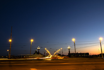 Stone Bridge through Daugava Riga at night by  light of lamps © nordberry