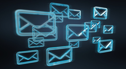 Digital blue floating emails 3D rendering