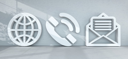 Big contact icons in modern interior 3D rendering