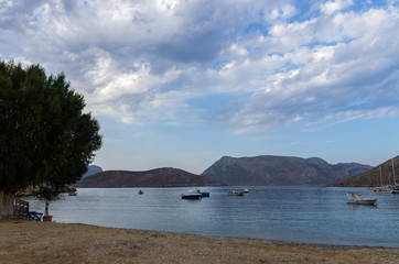 Lovely scenery by the sea in Emporios village, Kalymnos island, Dodecanese, Greece 