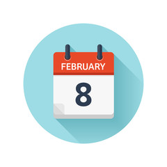 February 8. Vector flat daily calendar icon. Date and time, day, month 2018. Holiday. Season.