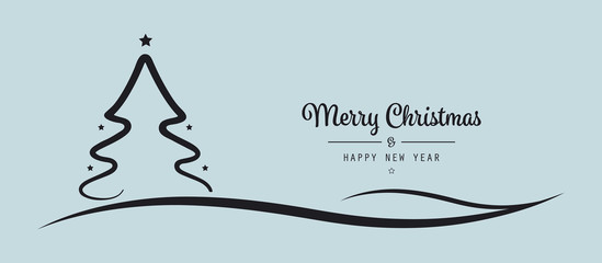 christmas tree stars lettering greetings blue background