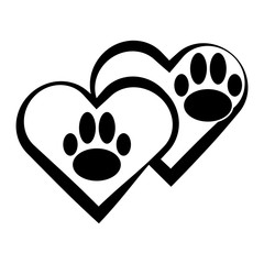 Dog paw with heart isolated on white background.