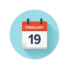 February 19. Vector flat daily calendar icon. Date and time, day, month 2018. Holiday. Season.