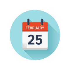 February 25. Vector flat daily calendar icon. Date and time, day, month 2018. Holiday. Season.