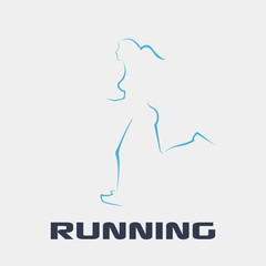 Simple modern line woman running logo design vector illustration