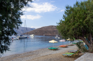 Lovely scenery by the sea in Emporios village, Kalymnos island, Dodecanese, Greece 