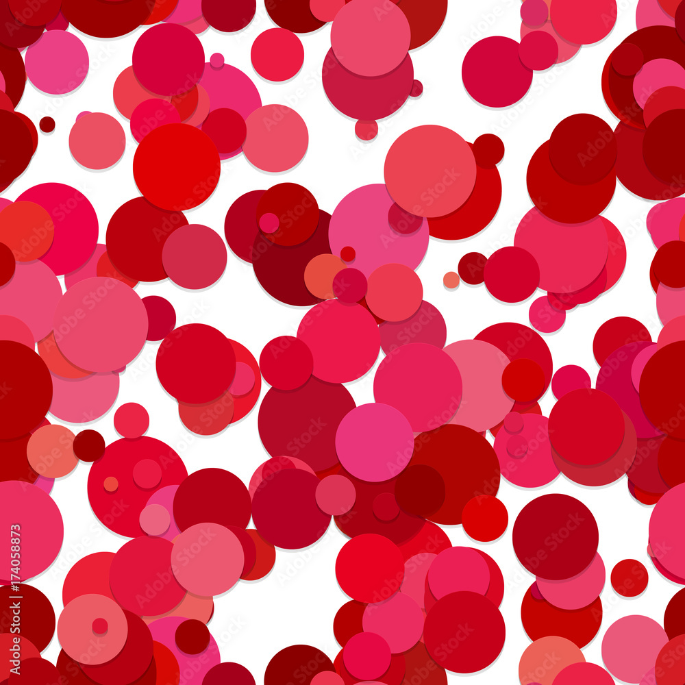 Poster seamless random dot background pattern - vector graphic from circles in red tones with shadow effect