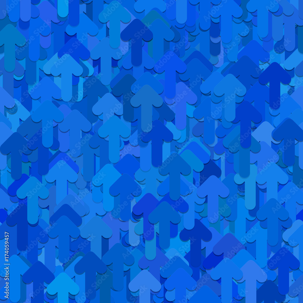 Poster seamless random arrow background pattern - vector graphic from rounded up arrows in blue tones with 