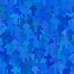 Seamless random arrow background pattern - vector graphic from rounded up arrows in blue tones with shadow effect