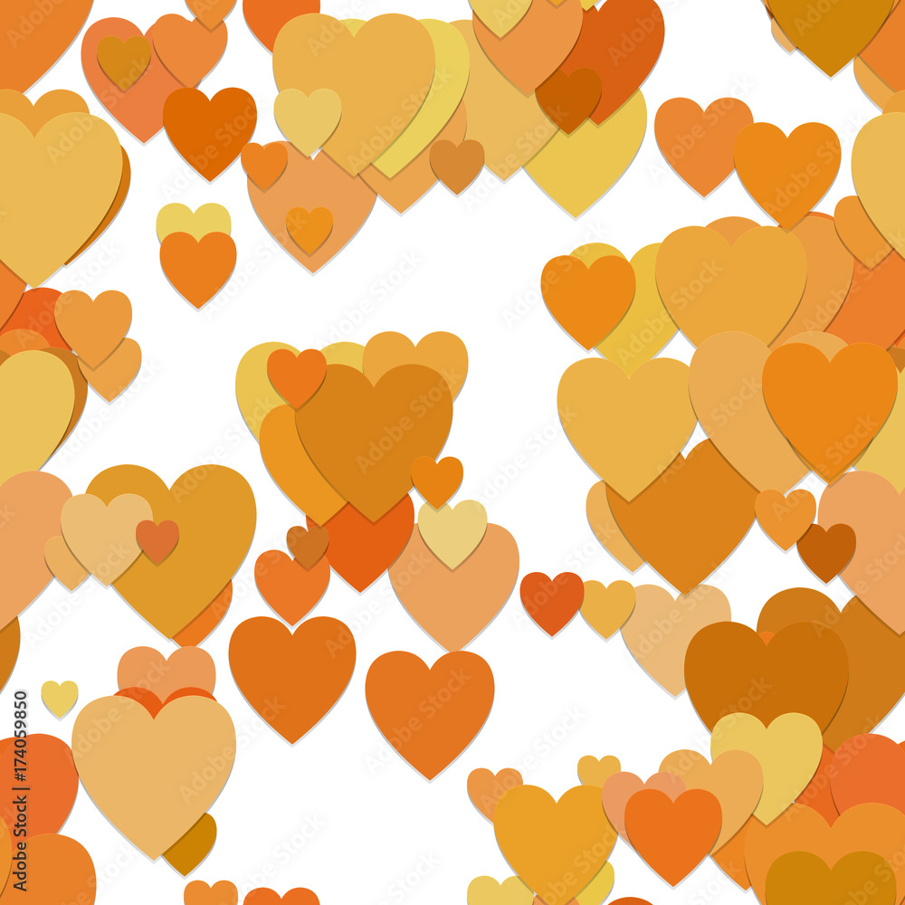 Poster seamless heart background pattern - vector graphic from hearts in orange tones with shadow effect