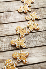 Christmas cookies on grey wooden table