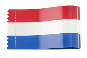 Clothing tag, label with flag of Netherlands. 3D rendering