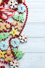 Christmas cookies on a blue wooden table