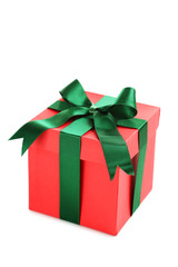 Gift box with ribbon isolated on a white