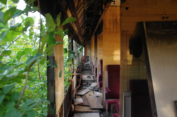 Destroyed railway wagon