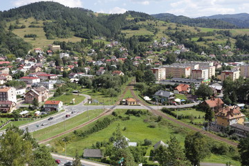 Fototapeta na wymiar View from Baszta Mountain centeo of Muszyna City.