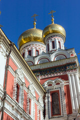 Fototapeta na wymiar Autumn view of Russian church (Monastery Nativity) in town of Shipka, Stara Zagora Region, Bulgaria