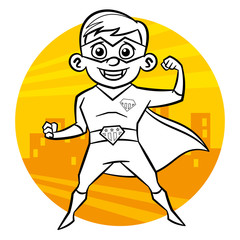 Superhero Coloring page. Comic character isolated on white background