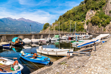 Fototapeta na wymiar Tourist harbor Gabella on Lake Maggiore in Maccagno, Italy